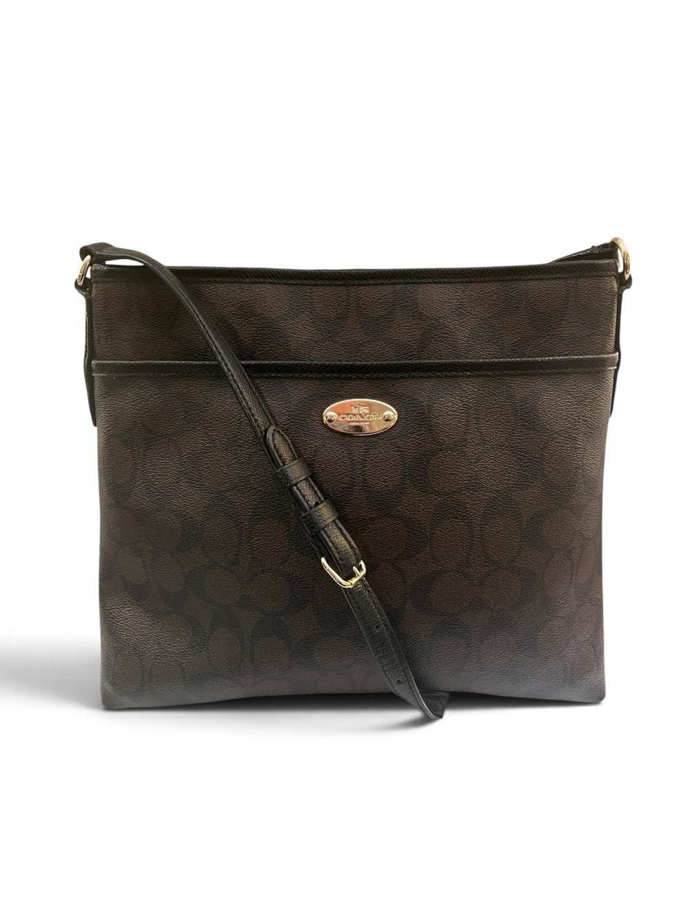 COACH Peyton Signature Black/Brown Coated Canvas Crossbody Bag F34938